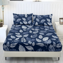 Cooling Sheet Set Navy Blue Leaf Print 3-Piece