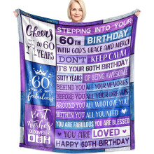 60-vuotissyntymäpäiväpeitto naisille – 127 x 152 cm, Happy1962Decor, lahja äidille/vaimolle – yhteensopiva kaikkien sänkyjen kanssa