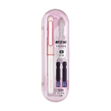 Caneta-tinteiro com tinta azul apagável, ponta fina EF, aço inoxidável, controle de fluxo, caneta para prática de caligrafia (rosa) –