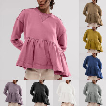Sweat-shirt à manches longues et col rond pour femme, doux et confortable, idéal pour l'automne. Haut confortable et décontracté.