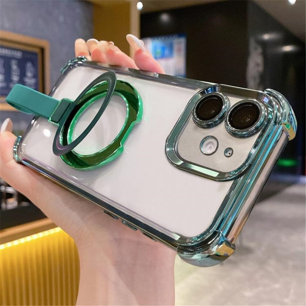Transparent Magsafe Case For Iphone 12 Â Crystal Back With Ring Stand, Compatible With Iphone 12 Green 9340959351183