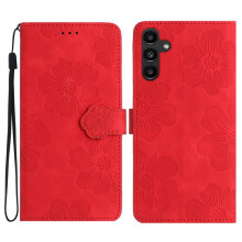 Leren flipcase voor Samsung Galaxy A17 5G – Bloemenreliëf, 3 kaarthouders, magnetische sluiting, afneembaar polsbandje.