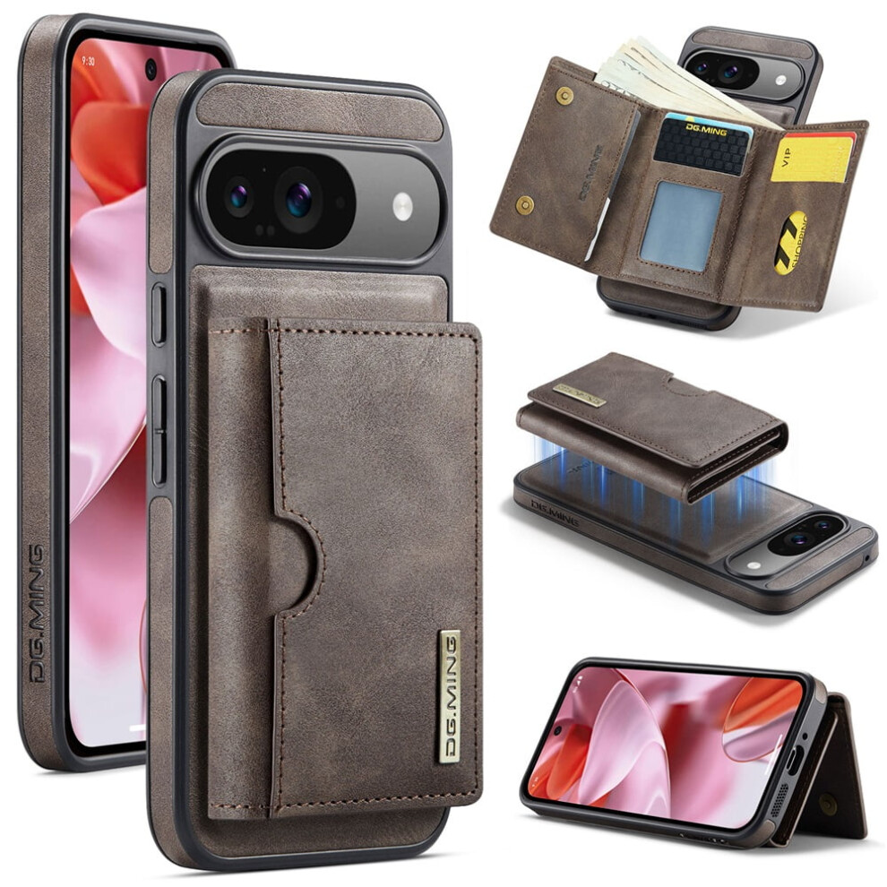 Dg.ming Magnetic Wallet Case For Google Pixel 9 / 9 Pro 6.3", Rfid Blocking, Detachable Leather Case With Card Slot, Grey 9340959352272