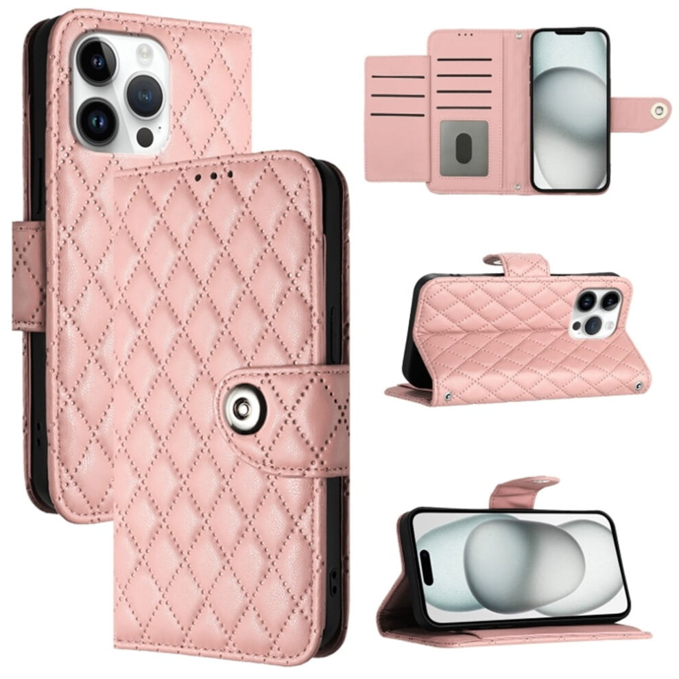 Argyle Pu Leather Wallet Case For Iphone 16 Pro Max Â Magnetic Flip, 7-Card Slots, Detachable Wrist Strap, Carol Pink 9340959352838