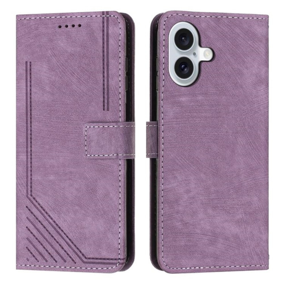 Leather Iphone 17 Flip Case With Card Holder, Magnetic Closure, Shockproof, Kickstand & Retractable Lanyard Â Purple 9340959354351