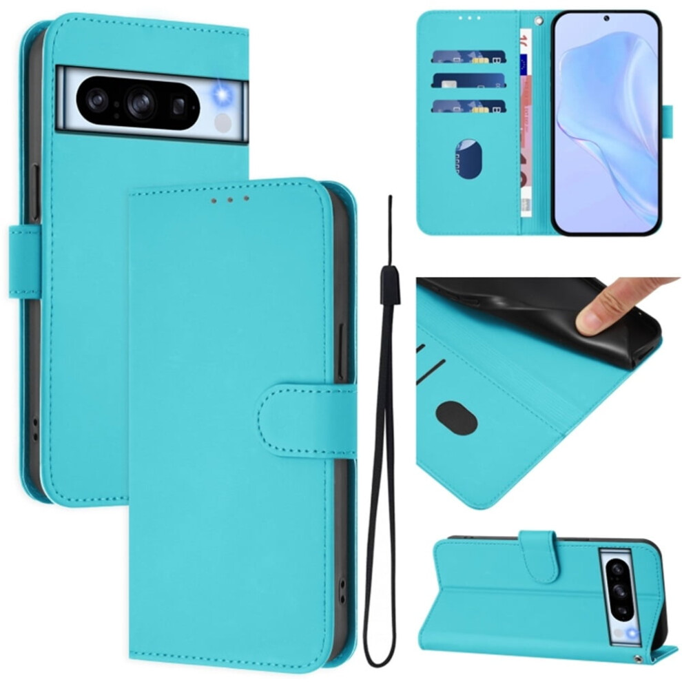 Wallet Case Compatible With Google Pixel 8 Pro Â Pu Leather Magnetic Flip Folio, 3-Card Slot & Wrist Strap, Lake Blue 9340959354467