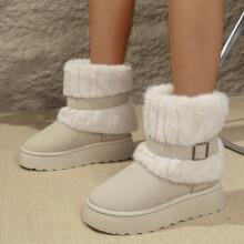 Willtoo-talvikengät naisille, tekoturkisnilkkurit, mukavat ja lämpimät lumikengät platform-mokkanahalla, beige