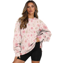 Damenpullover mit Blumen- und Blätterprint, langärmelig, trendiges Oversize-Sweatshirt, modischer Herbstpullover mit Rundhalsausschnitt, Größe XL