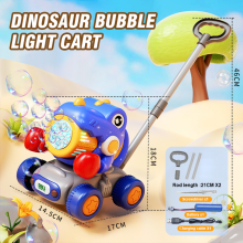 Cortador de grama de bolhas de dinossauro de brinquedo para crianças, máquina automática de bolhas com luzes, soprador de bolhas para presentes de