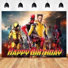 Tegneserie Wolverine Deadpool bursdagsbakgrunn Banner Festutstyr Gratulerer med dagen Festdekorasjoner 237 cm  172 cm