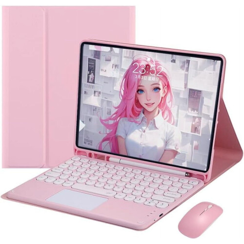 Capa com teclado e suporte inteligente e fino, compatível com Samsung Galaxy Tab S7FE / S7Plus de 12,4 polegadas, removível, com touchpad integrado