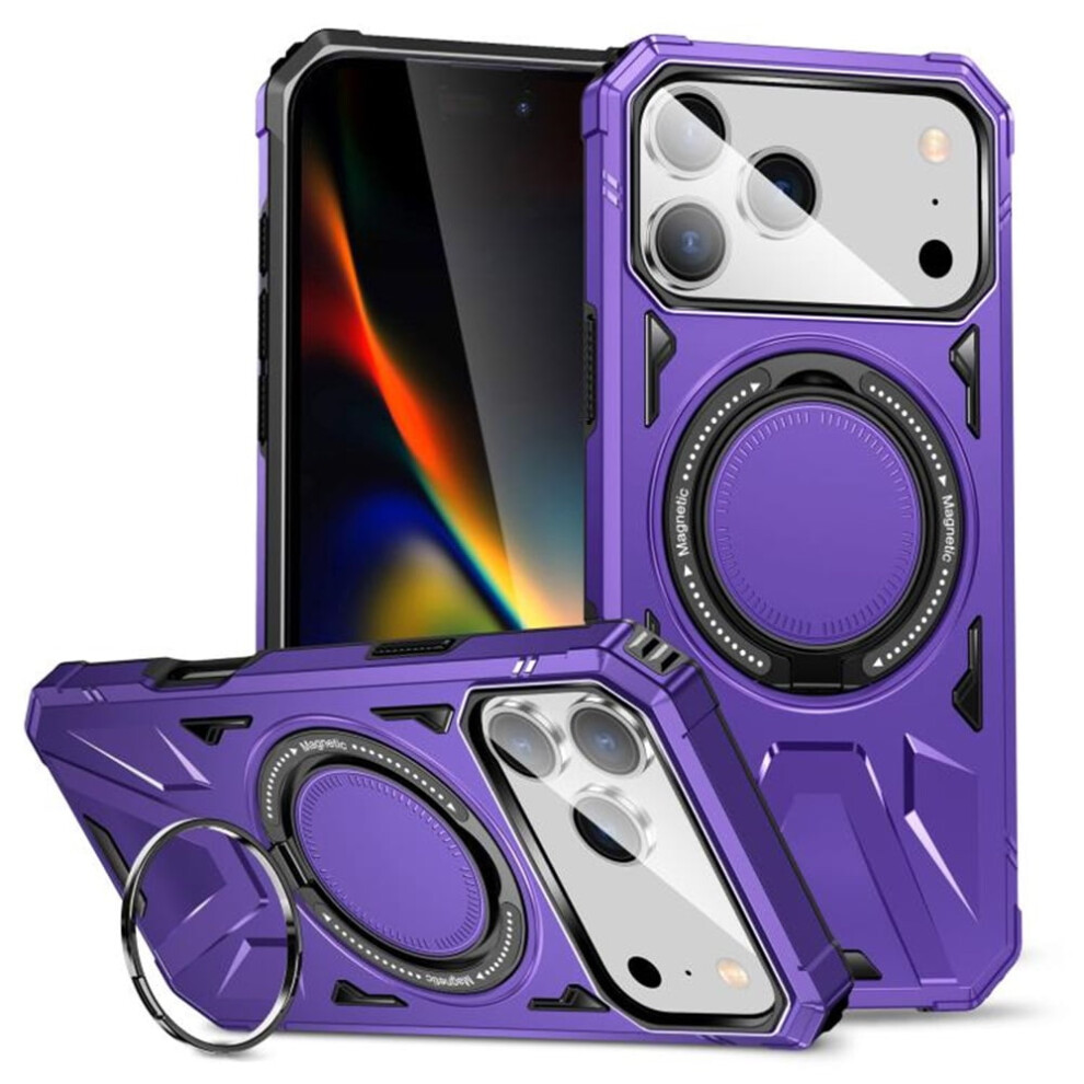 Magsafe-Compatible 360 Spin Magnetic Stand Case For Iphone 17 Pro 6.3", 16Ft Mil-Grade Shockproof Purple 9009879205388