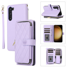 Luxe leren portemonneehoesje met pols-/schouderband, 9 kaartsleuven en ritsvak voor Samsung Galaxy S23+ 5G (6,6 inch) – Paars