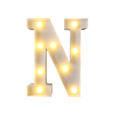Luminária de LED com letras do alfabeto para decoração de casa e escola, ideal para festas de aniversário e casamentos.