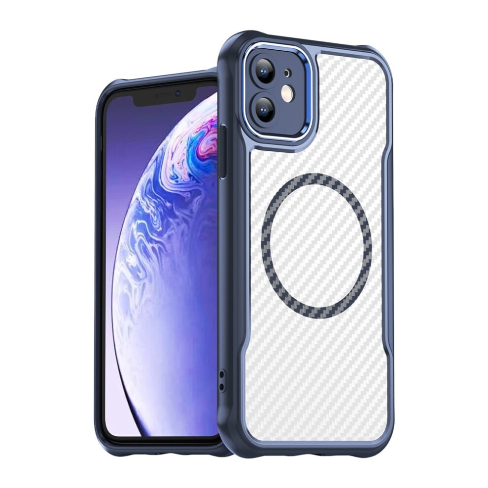 Carbon Fiber Magnetic Case For Iphone 11, Magsafe Compatible, Translucent Matte, Anti-Fingerprint, Slim Shockproof, Blue 9009879205326