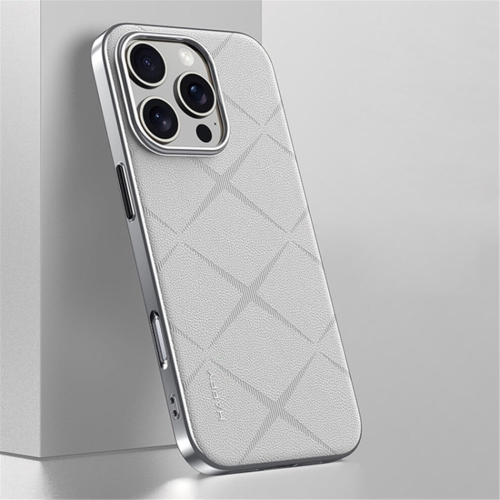 Plain Leather Shockproof Case For Iphone 16 Pro Max Â Anti-Fingerprint, Camera Protection, White 9340959353576