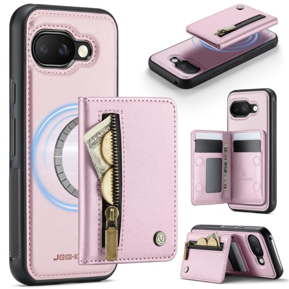 Pixel 9A Case Compatible With Magsafe: 2-In-1 Pu Leather Wallet With Rfid Blocking, Zipper Cash Pocket & Kickstand Â Pink 9482828645440