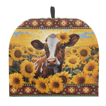 Sunflower Cow Tea Cozy, 12.9x10.4", Hanging Ring, Warmth-Keeping Kettle Cover, Aztec/Southwest Decor – Compatible with Standard Teapots