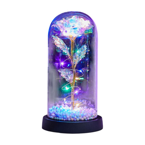 Gold Leaf Rose Glass Dome with LED Lights 1pc