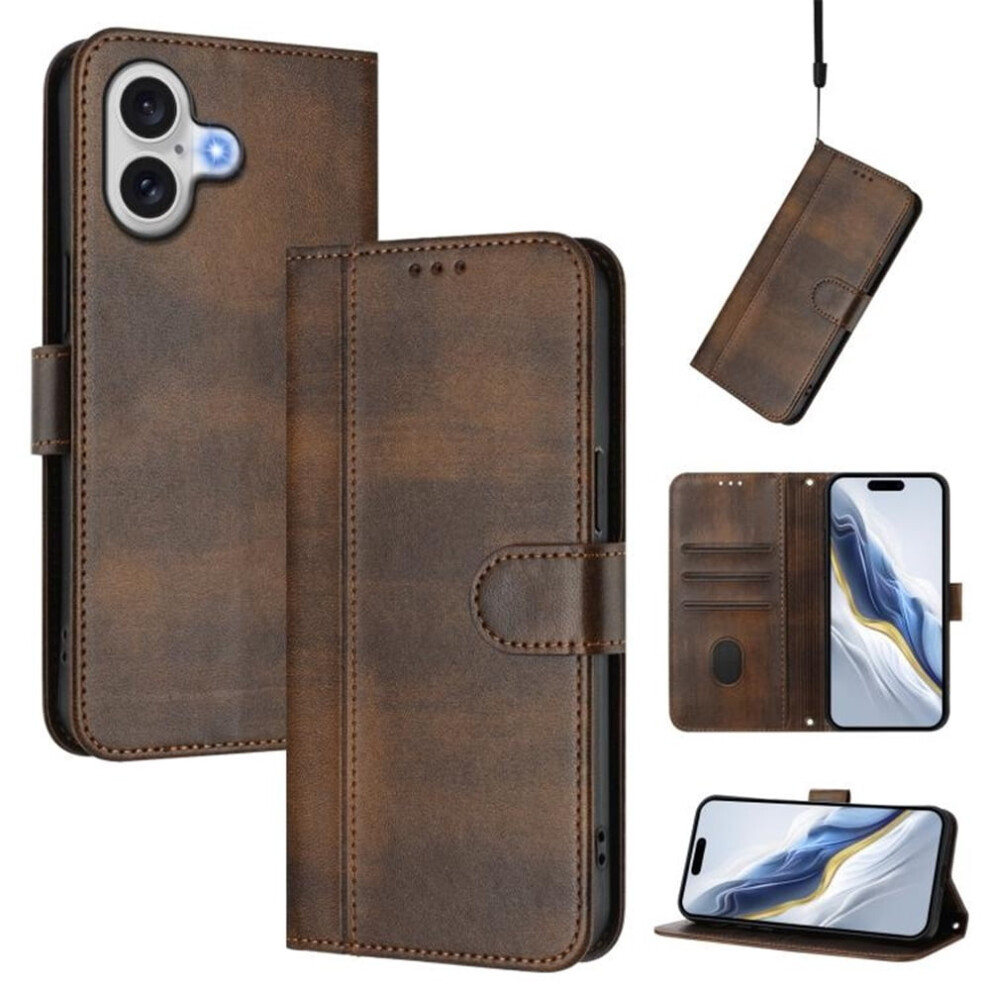 Iphone 17 6.3" Wallet Case Â Flip Leather Tpu, Card Holder, Wrist Strap, Shockproof, (Compatible With Iphone 17) Brown 9773935339354