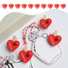 Herzförmige Holzklammer, rote Herzklammer, kreatives Geschenk, Hochzeit, kleine Holzklammer, Foto-Cartoon-Stil, rustikaler Birkenholz-Clip