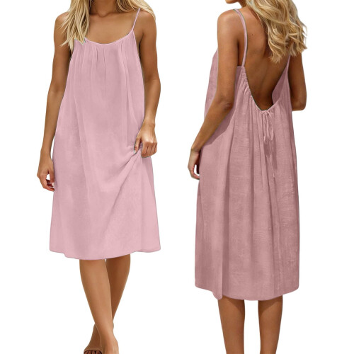 Women's Sleeveless Backless Pink Maxi Dress