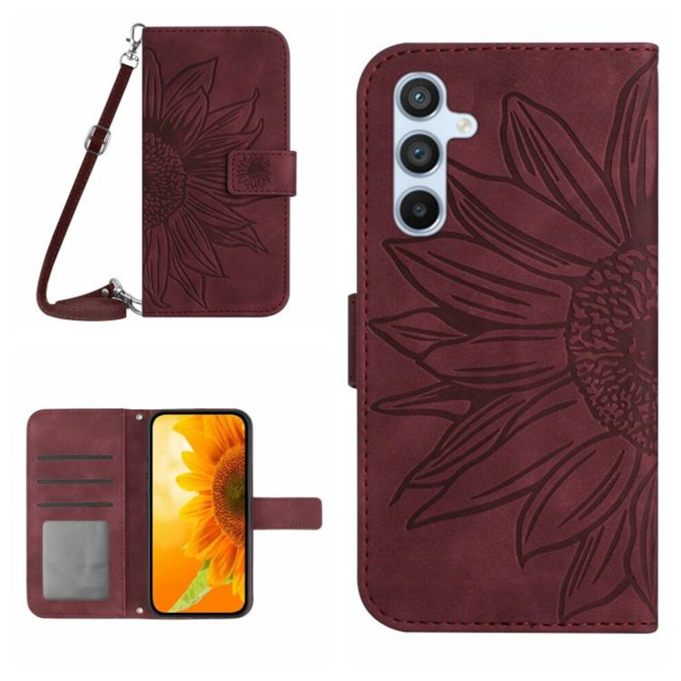 Wine Pu Leather Flip Wallet Case With Magnetic Closure, Card Slots & Hanging Rope For Samsung Galaxy A16 5G 6.7" Red 9773935338692