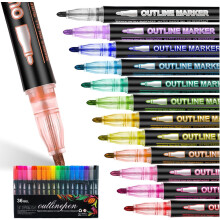 Dreamy Sparkle Dual-Line Contour Pen – 48 kleuren, sneldrogende glitterpennen met zelfsluitende contouren voor kunst en kaarten maken