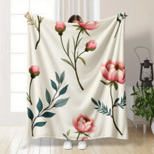 Elegant Pink Rose Flannel Throw Blanket - Ultra Soft Small Blanket for Nap, Office, Car, Sofa, Bed & Outdoor, Contemporary Gift for Birthday Holiday