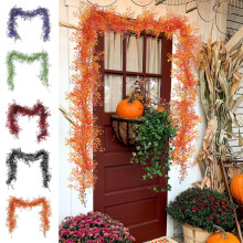 Guirlanda artificial de flores de primavera com eucalipto e rosas – trepadeira floral artificial para decoração de arco de casamento, mesa,