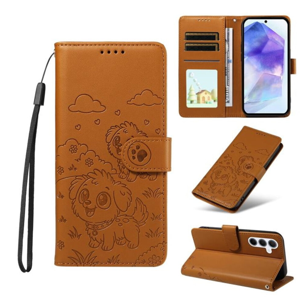 Leather Flip Case For Samsung Galaxy A55 5G Â Rfid Wallet, Magnetic Clasp, Lanyard & Stand Brown 9773935342422