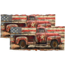 Red Vintage Truck Thermal Curtain Valance USA Flag Pattern