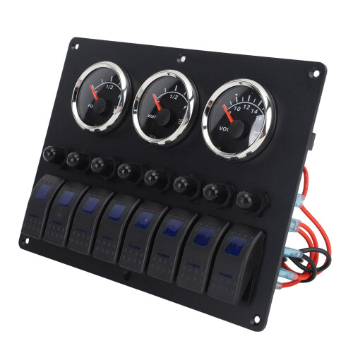 Multi-Function Rocker Switch Panel With Blue LED Light Indicator And Dual USB Charge, Short Circuit Protection Digital Voltage Display Marine 1