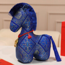 Handmade Fabric Horse Statue, Soft Textured Folk Art Home Decor, Safe Shelf Decoration, Non-Toxic Cloth Figurine, Blue
