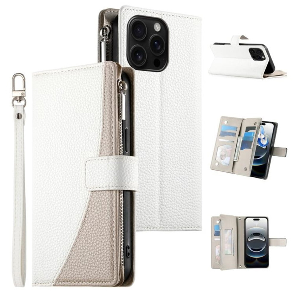 Iphone 16 Pro Max 6.9" Pu Leather Flip Wallet Case With Multi Card Slots, Strong Magnetic Closure, Hanging Rope, Â Compatible With Iphone 16 White 9357860049948