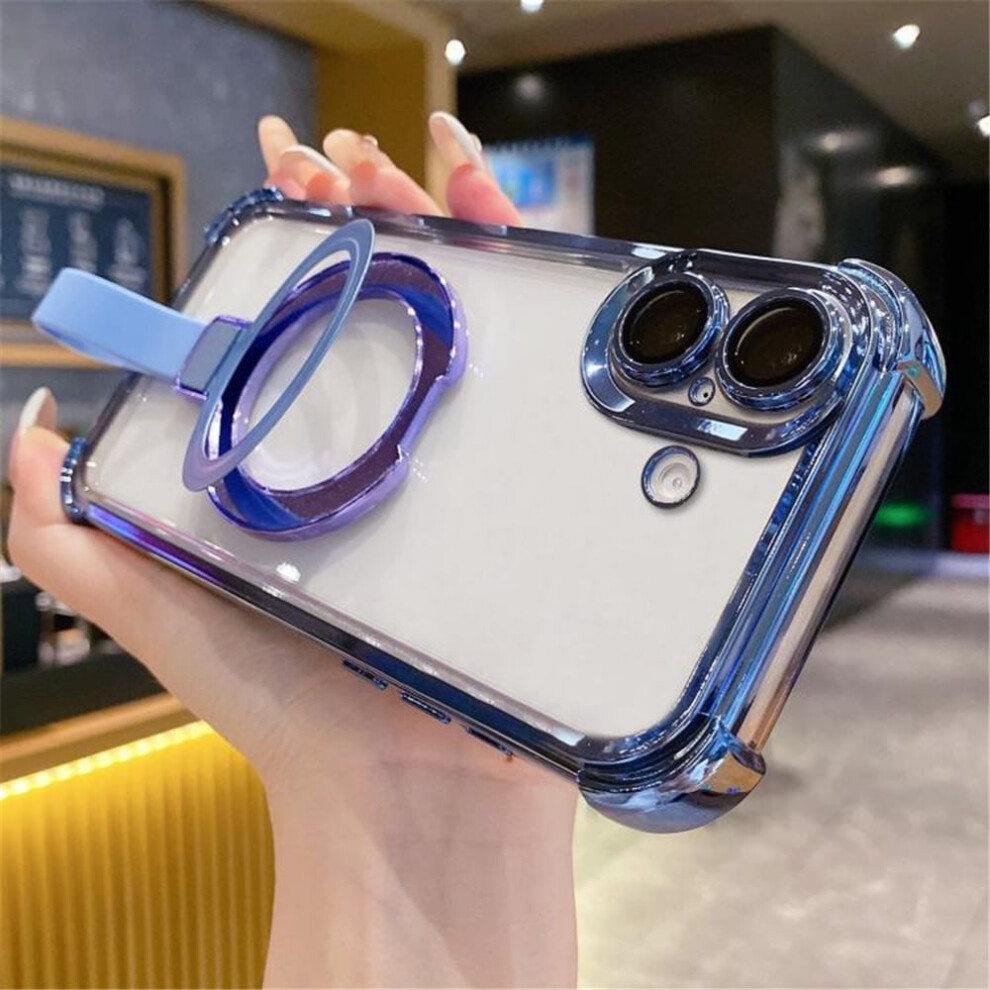 Iphone 17 Case Compatible With Magsafe Â Transparent Crystal Back Cover With Ring Stand & Magnetic Function, Blue 9357860049955