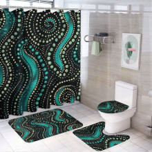 4-Piece Blue Ripples Shower Curtain Set with Waterproof Curtain & Rugs, Ocean Swirls Marble Design – Compatible with Standard Bathtubs