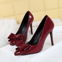Women's Bow Leather Pointed Toe High Heel Pumps
