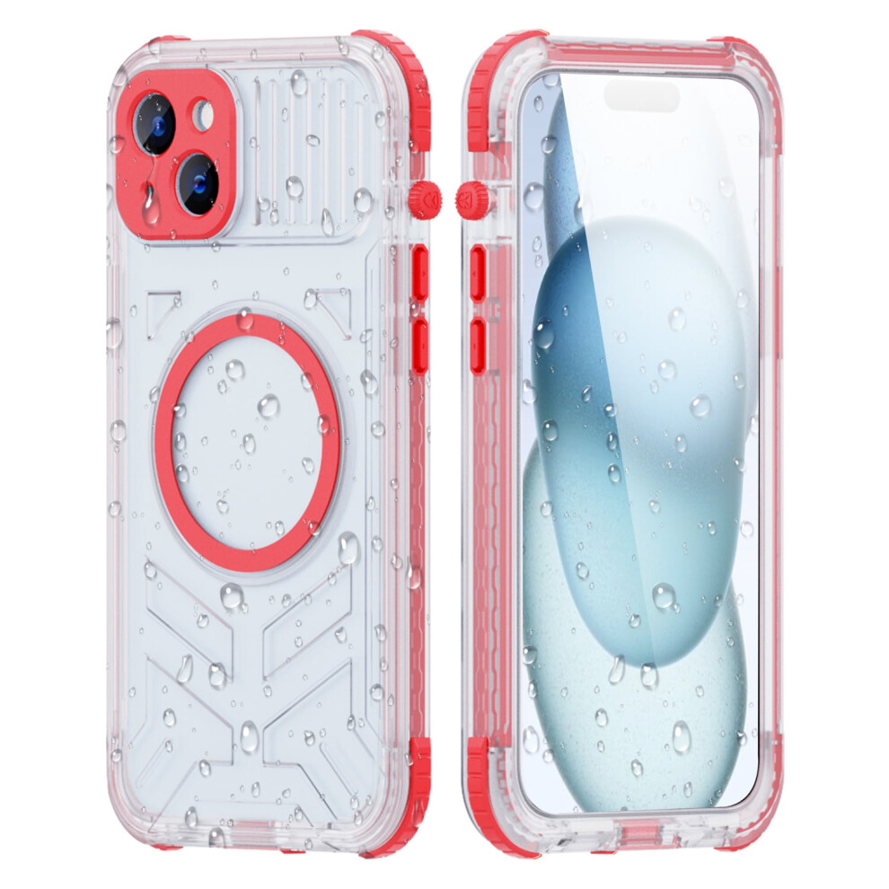 Allytech Ip68 Waterproof Case For Iphone 15 Â Built-In Screen Protector, Wireless Charging, Shockproof Transparent Matte Hybrid Case, Red 9357860050579