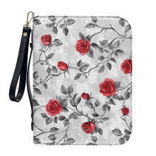 Rose Print PU Leather Bible Cover – Multifunctional Protective Case with Detachable Wristlet Strap, Compatible with 2XL Bibles