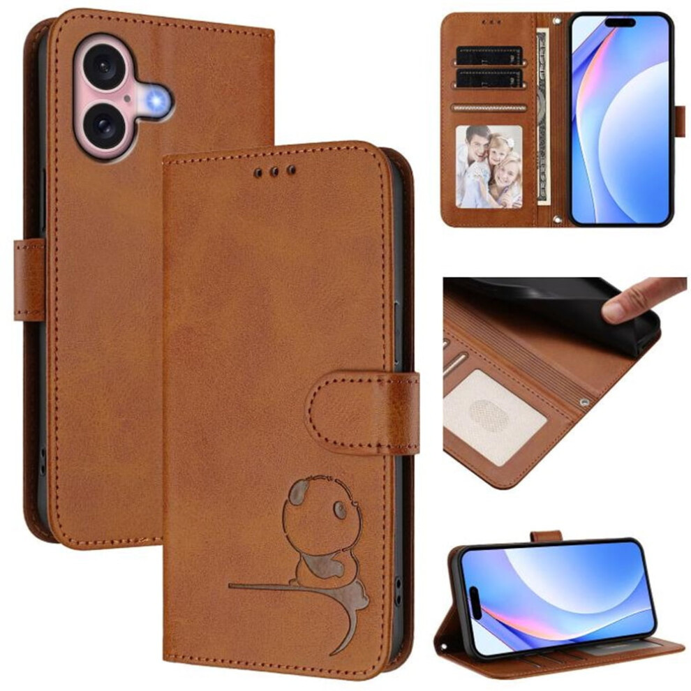 Panda Embossing Leather Iphone 16 Case Brown 968604594175