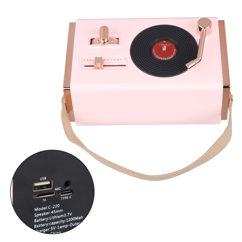 Retro Bluetooth Speaker 1200mAh Cherry Pink Small