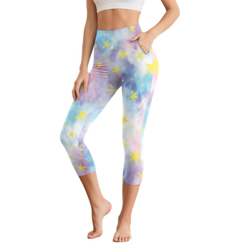 HELlHERO Κολάν Κάπρι με Στάμπα Tie Dye και Αστέρια για Γυναικεία, Υψηλή Μέση, Γιόγκα