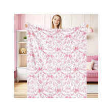 Pink Bow Flannel Throw Blanket 280gsm All-Season