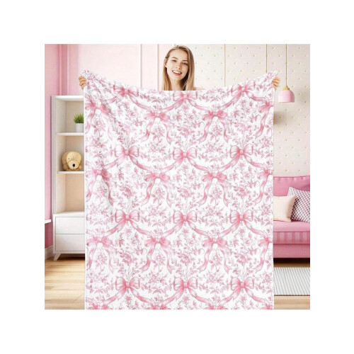 Pink Bow Flannel Throw Blanket 280gsm All-Season
