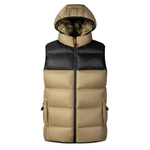 Vestă caldă casual pentru bărbați, cu căptușeală din bumbac, color block - reversibilă, cu glugă detașabilă, kaki, mărimea XL