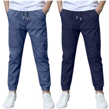 Conjunto de 2 Calças de Linho para Meninos, Calças Chino de Verão com Cordão, Calças Leves para Esportes, Calças Casuais para Uniforme Escolar,