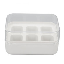 Mini cubitera de silicona con tapa transparente, diseño para 6 cubitos, apta para uso alimentario, apilable, ideal para cócteles y whisky.