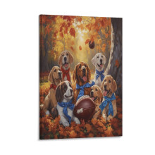 Rugby Sport Canvas Muurdecoratie 8x12 inch – Honden met American Football, Decoratie voor Badkamer/Woonkamer/Kinderkamer, Ingelijst, Past bij