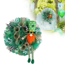 St. Patricks dag grøn gnome-netkrans med plys-shamrockhat og glitterfødder – Dekoration til hoveddør eller væg